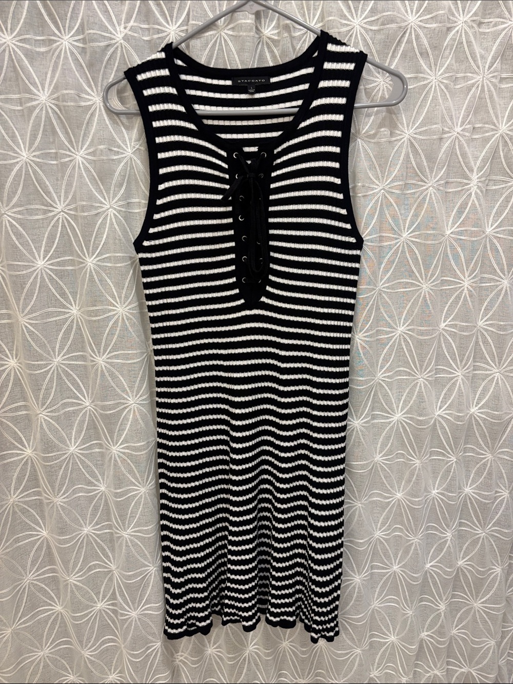 Staccato Black & White Striped Lace-Up Tank Top Dress